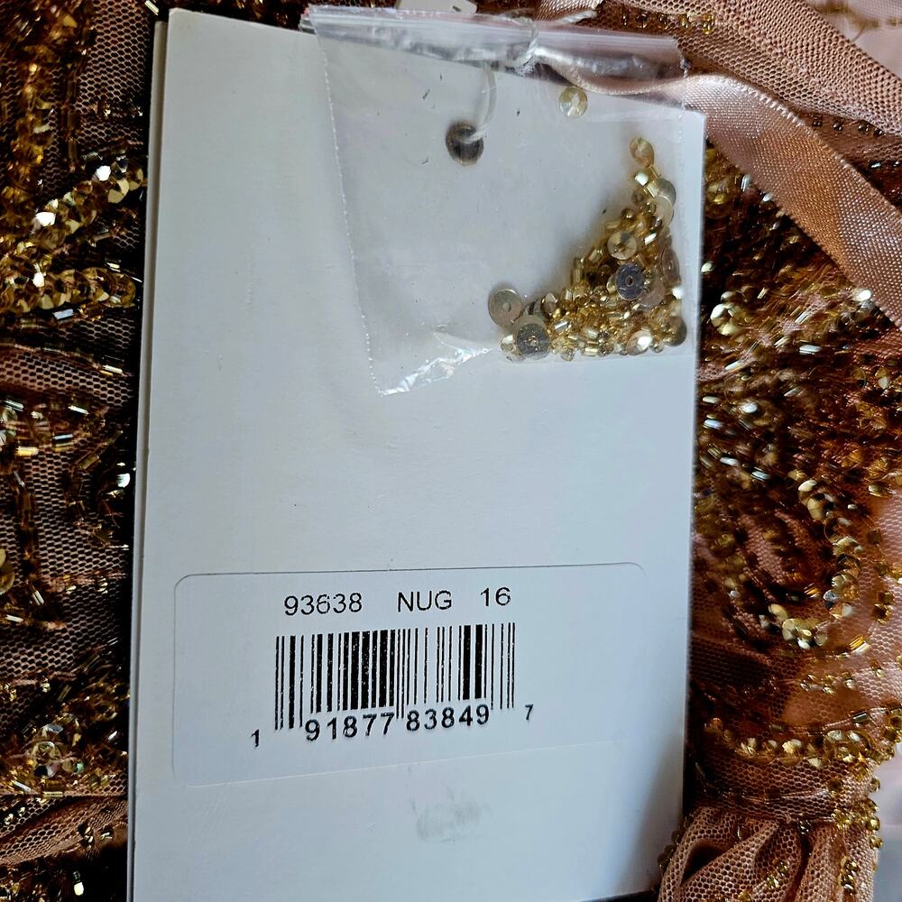 Mac Duggal Beaded Illusion Puff Sleeve Gown - Nude Gold Size 16 - NWT - Picture 13 of 14